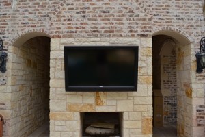 Pool-facing mounted TV